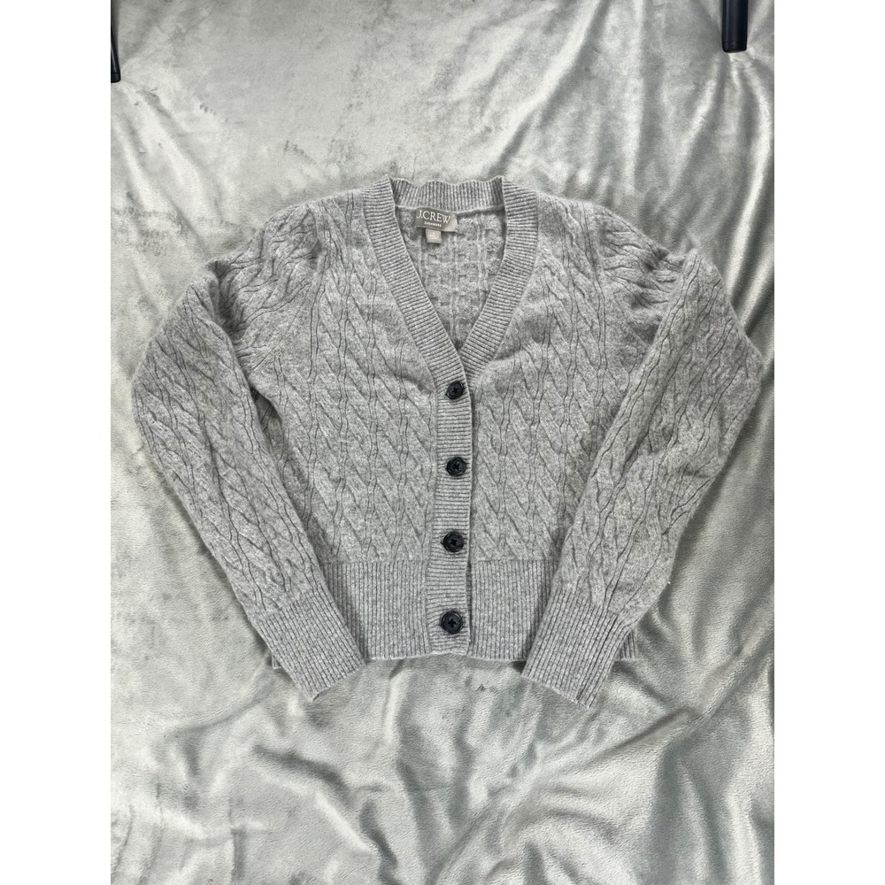 J.Crew Gray Cashmere Cable-Knit V-Neck Button-Up Cardigan Sweater Small Xsmall